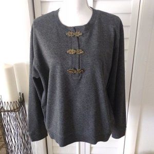 C.d. Petites gray womens sweater‎ with decorative clasps at chest Sz PL